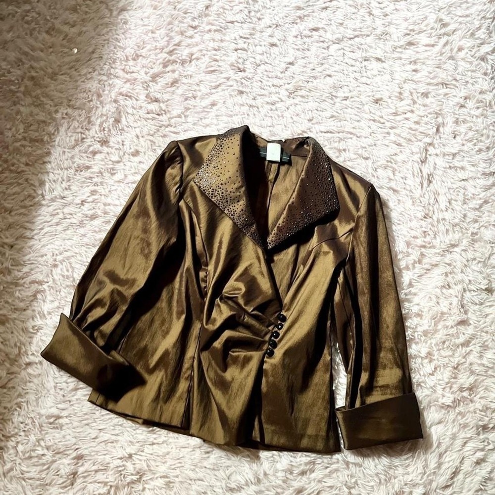Glamour Metallic Brown Sequined Grandma Core Goblin Eclectic Blazer Womens 6P